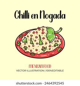 Chilli en nogada mexican food vector illustration