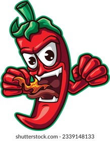 CHILLI WITH FIRE OUT FROM MOUTH MASCOT ILLUSTRATION 
