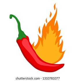 Chilli fire pepper. Flamed spicy pepper pod, burning red peppers icon, vector illustration