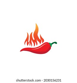 Chilli fire pepper. Flamed spicy pepper pod, burning red peppers icon, vector illustration. Editable strokes, customize colors.