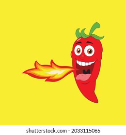 Chilli fire pepper. Flamed spicy pepper pod, burning red peppers icon, vector illustration. Editable strokes and customize colors. Yellow background.