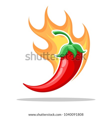 Chilli fire pepper. Flamed spicy pepper pod, burning red peppers icon, vector illustration