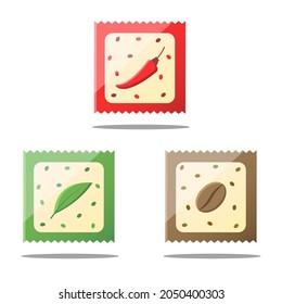 Chilli Flakes, Oregano Flakes, Tea And Coffee Sachet Illustration Vector