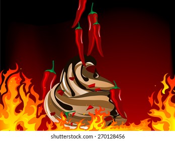 Chilli ice cream with fire and peppers