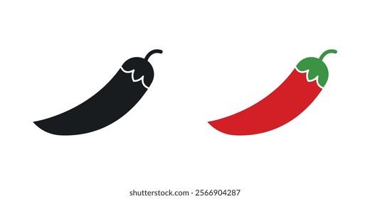 Chilli icon set in black and colored
