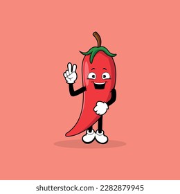 Chilli mascot character with peace hand expression vector