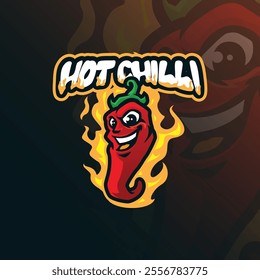 Chilli mascot logo design vector with modern illustration concept style for badge, emblem and t shirt printing. Hot chilli illustration.