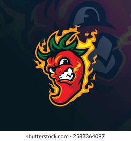 Chilli mascot logo design vector with modern illustration concept style for badge, emblem and t shirt printing. Angry chilli illustration.