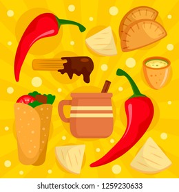 Chilli mexican food concept background. Flat illustration of chilli mexican food vector concept background for web design