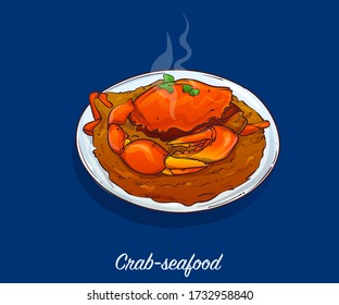 chilli mud crab, singapore cuisine vector illustration.