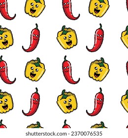 chilli and paprika pixel art cartoon seamless pattern