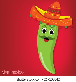 Chilli pepper cartoon character card in vector format.