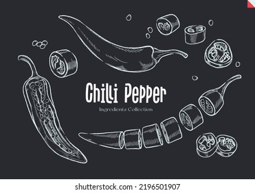 Chilli Pepper, Chalk sketches, Ingredient Collection