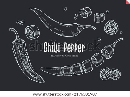 Chilli Pepper, Chalk sketches, Ingredient Collection