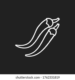Chilli pepper chalk white icon on black background. Mexican food. Fresh vegetable to prepare hot sauce. Jalapeno for salsa. Whole veggie to make seasoning. Isolated vector chalkboard illustration