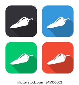 chilli pepper icon - colored illustration (gray, blue, green, red) with long shadow