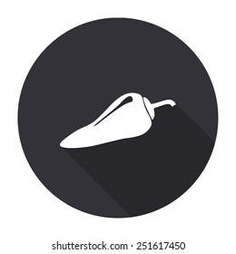 chilli pepper icon with long shadow - vector round button