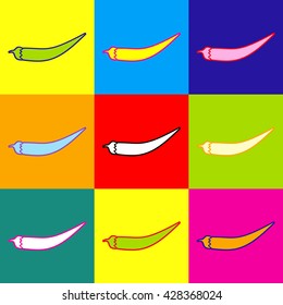 Chilli pepper icon. Pop-art style colorful icons set with 3 colors.