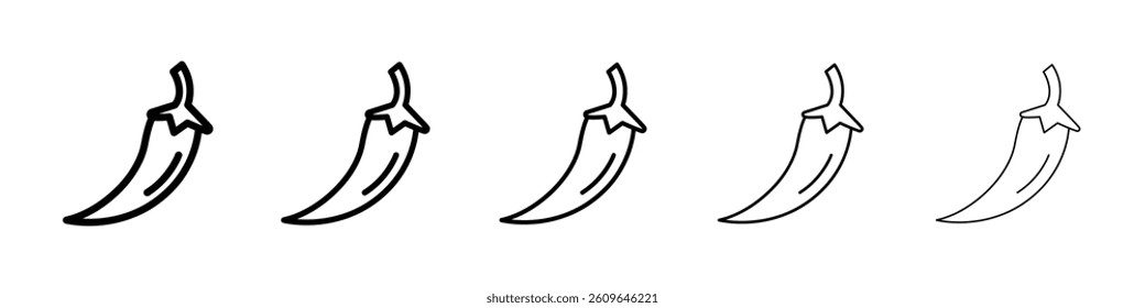 Chilli pepper icons vectors set in different stroke lines