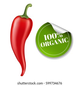 Chilli Pepper With Label With Gradient Mesh, Vector Illustration