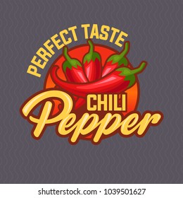 Chilli pepper logo for food label or sticker. Concept for farmers market, organic food, natural product design.Vector illustration.