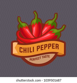 Chilli pepper logo for food label or sticker. Concept for farmers market, organic food, natural product design.Vector illustration.