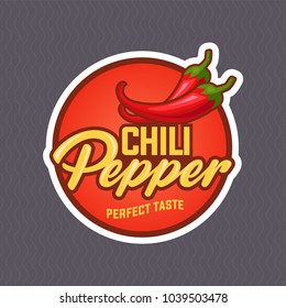 Chilli pepper logo for food label or sticker. Concept for farmers market, organic food, natural product design. Vector illustration. EPS 10