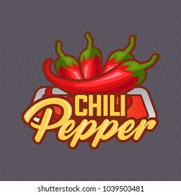 Chilli pepper logo for food label or sticker. Concept for farmers market, organic food, natural product design. Vector illustration. EPS 10