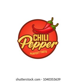 Chilli pepper logo food label or sticker. Concept for farmers market, organic food, natural product design.Vector illustration. Chili Pepper Spicy Restaurant Logo in White Isolated, Vector EPS 10