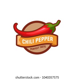 Chilli pepper logo food label or sticker. Concept for farmers market, organic food, natural product design.Vector illustration. Chili Pepper Spicy Restaurant Logo in White Isolated, Vector EPS 10
