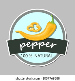 Chilli pepper logo for food label or sticker. Concept for farmers market, organic food, natural product design.Vector illustration.