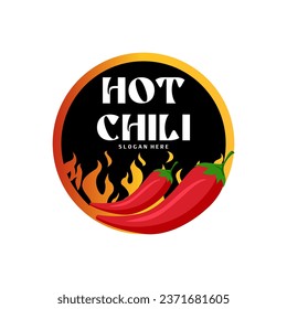 Chilli pepper logo food label or sticker. Concept for farmers market, organic food, natural product design.Vector illustration. Chili Pepper Spicy Restaurant Logo in White Isolated, Vector EPS 10