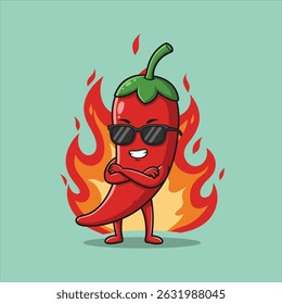 Chilli pimenta mascote ilustração premium vetor O Conceito de Tecnologia Isolada. Flat Cartoon Style Adequado para Landing Web Pages, Banners, Flyers, Adesivos, Cartões
