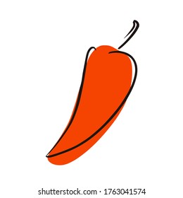 Chilli pepper, red chilly. Vector illustration. Fresh organic vegetable, hot pepper in engraved style. Detailed food drawing. Great for label, poster, print. isolated on white