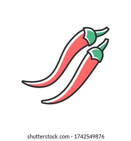 Chilli pepper RGB color icon. Mexican food. Fresh vegetable to prepare hot sauce. Jalapeno for salsa. Whole veggie to make seasoning. Vegan salad ingredient. Isolated vector illustration