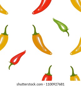 Chilli pepper seamless pattern. Colorful peppers isolated on white background.