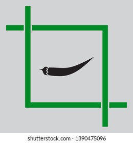 Chilli pepper sign. Black icon inside green crop tool at light gray background