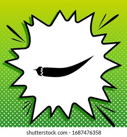 Señal de pimienta chile. Icono negro sobre la parte blanca Splash en fondo verde con puntos blancos.  Ilustración.