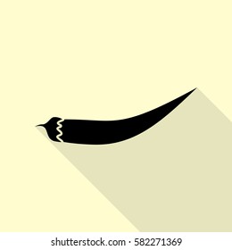 Chilli pepper sign. Black icon with flat style shadow path on cream background.
