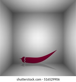 Chilli pepper sign. Bordo icon with shadow in the room.