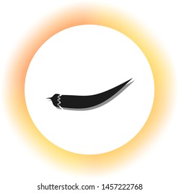 Chilli pepper sign. Dark icon with shadow on the glowing circle button. Illustration.