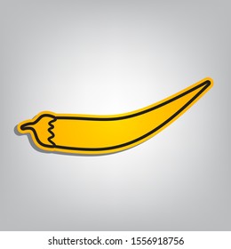 Chilli pepper sign. Flat orange icon with overlapping linear black icon with gray shadow at whitish background. Illustration.
