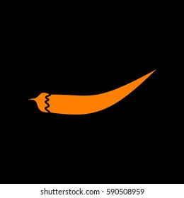 Chilli pepper sign. Orange icon on black background.