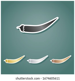 Chilli pepper sign. Set of metallic Icons with gray, gold, silver and bronze gradient with white contour and shadow at viridan background. Illustration.