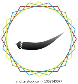 Chilli pepper sign. Vector. Black icon with patch of light inside colorful hexagonal frames at white background.