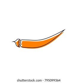Chilli pepper sign. Vector. Black line icon with shifted flat orange filled icon on white background. Isolated.