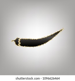 Chilli pepper sign. Vector. Blackish icon with golden stars at grayish background.