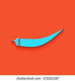 Chilli pepper sign. Vector. Blue icon with soft shadow putted down on flamingo background.