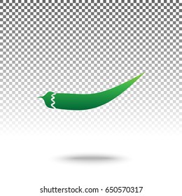 Chilli pepper sign. Vector. Green gradient icon with shadow at bottom on transparent and white background.