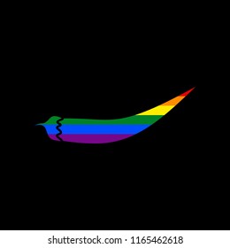 Chilli pepper sign. Vector. Icon with colors of LGBT flag at black background.